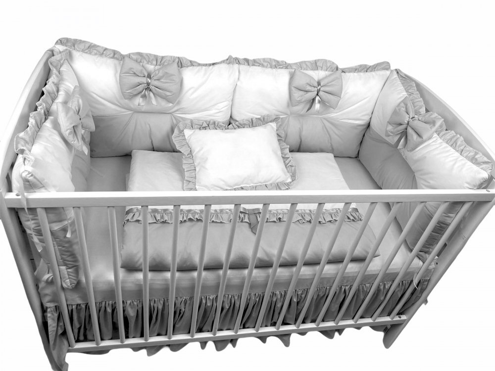 DESEDA Lenjerie cu 6 aparatori pufoase si fundite Bicolore Gri Pal 140x70 cm