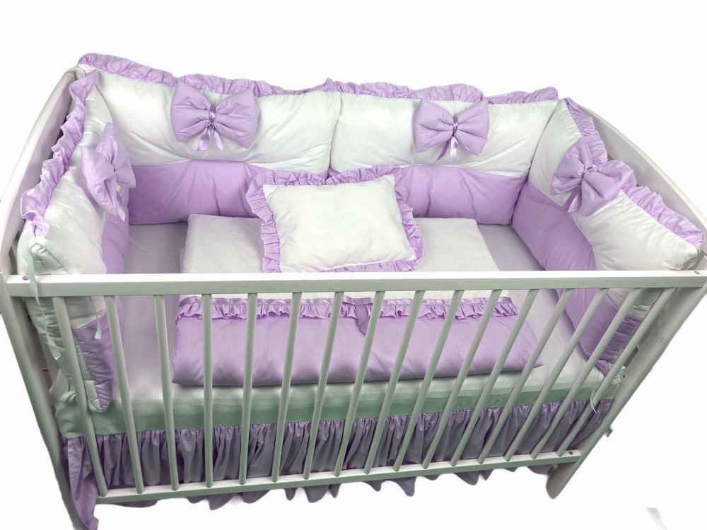 DESEDA Lenjerie cu 6 aparatori pufoase si fundite Bicolore Lila 120x60 cm