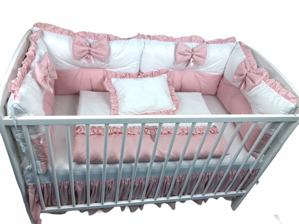 DESEDA Lenjerie cu 6 aparatori pufoase si fundite Bicolore Roz Pal 120x60 cm