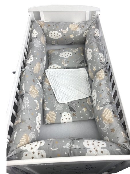 DESEDA Lenjerie cu perne lungi pat 140x70 cm Norisori cu luna gri-bej
