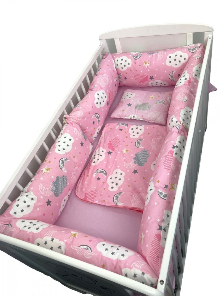 DESEDA Lenjerie cu perne lungi pat 140x70 cm Norisori cu luna roz