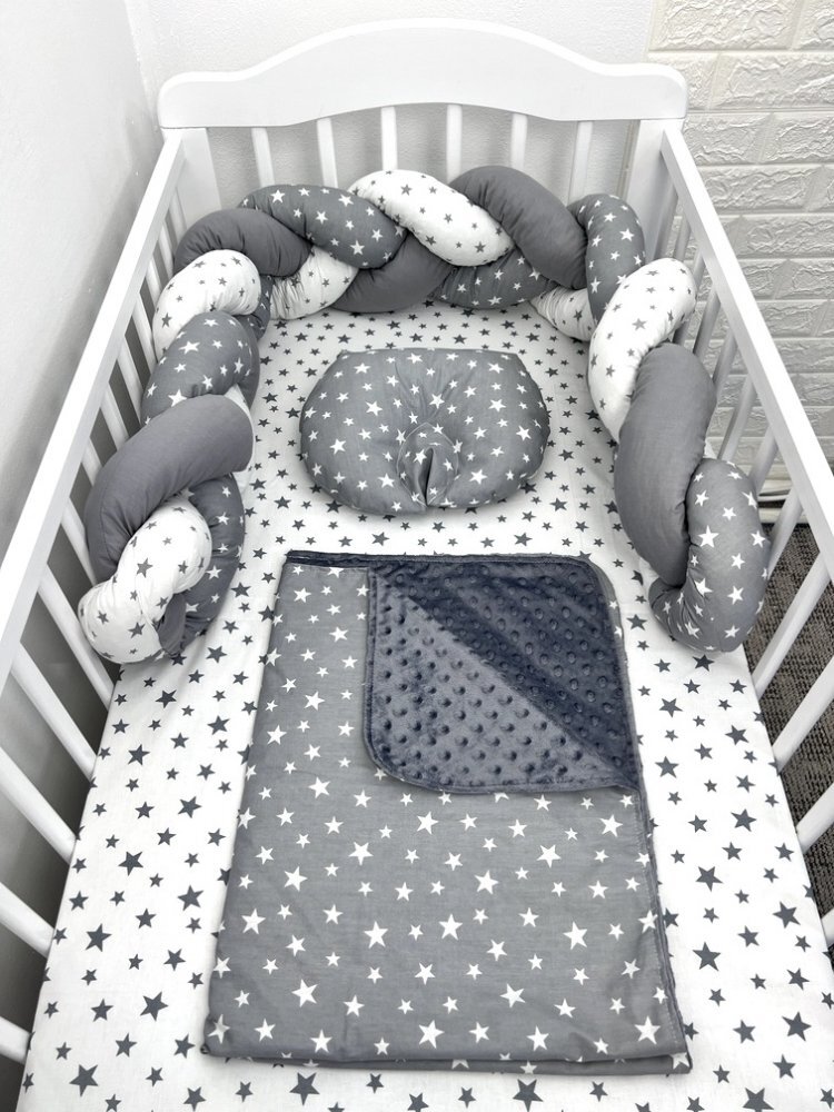DESEDA Lenjerie de pat 120x60 cm cu aparatoare impletita 180 cm mix stelute gri
