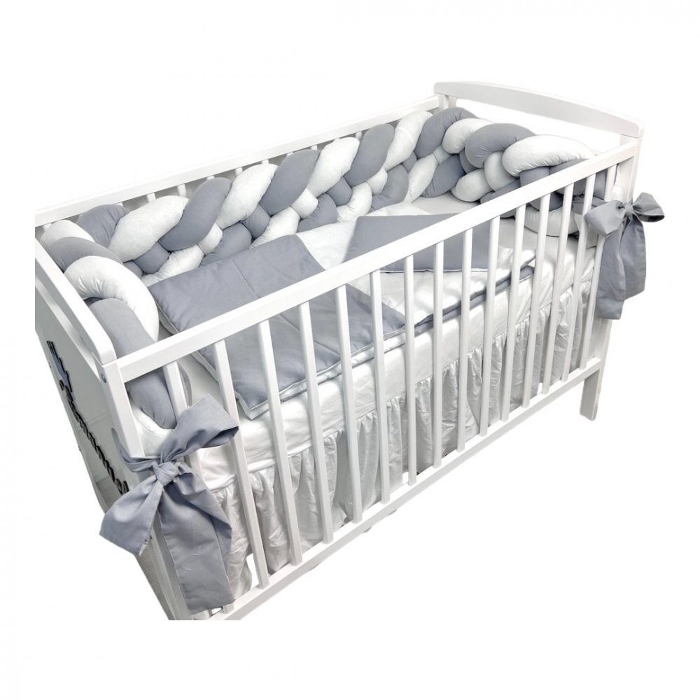 DESEDA Lenjerie de pat 120x60 cm cu aparatoare impletita 240 cm cu paturica pernuta slim si cearceaf alb-gri