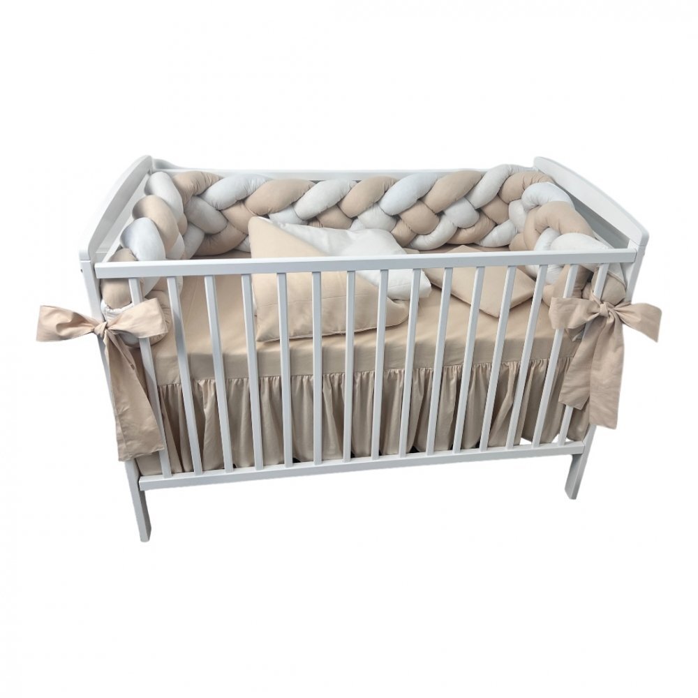 DESEDA Lenjerie de pat 120x60 cm cu aparatoare impletita 240 cm cu paturica pernuta slim si cearceaf bej-alb-ivory