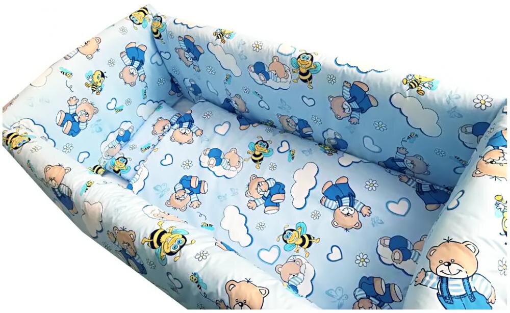DESEDA Lenjerie de pat Maxi Ursi cu albine pe albastru 120x60 cm