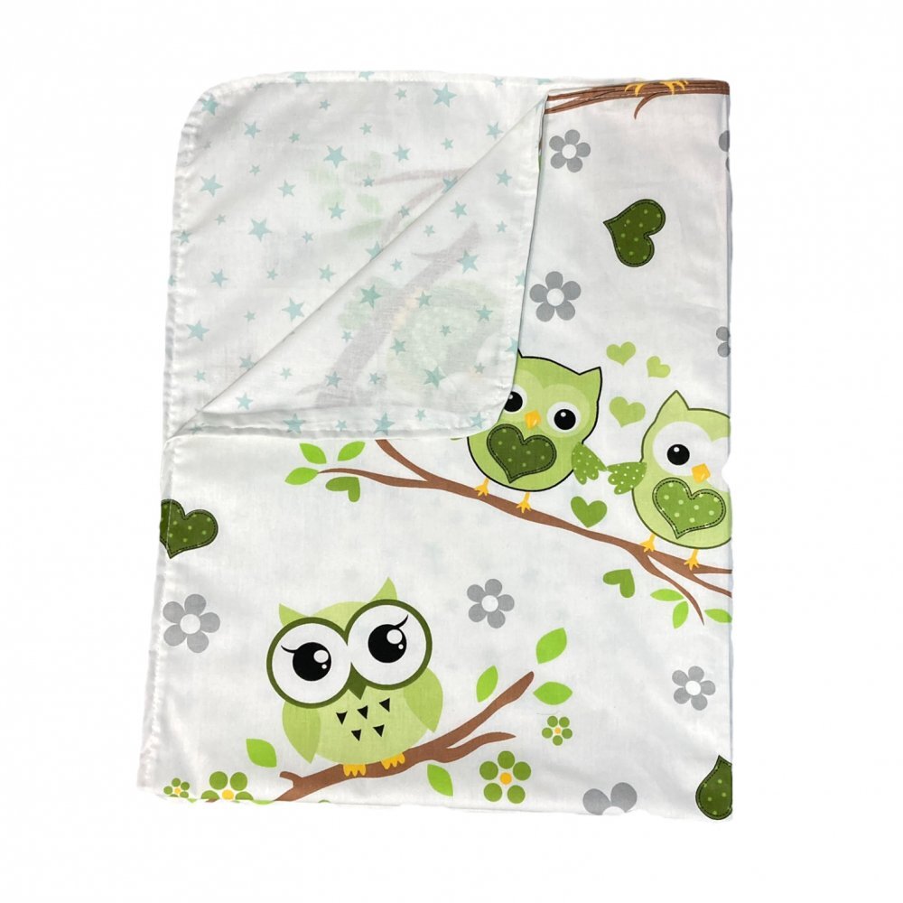 DESEDA Paturica din panza de bumbac Junior 118x148 cm bufnite verzi