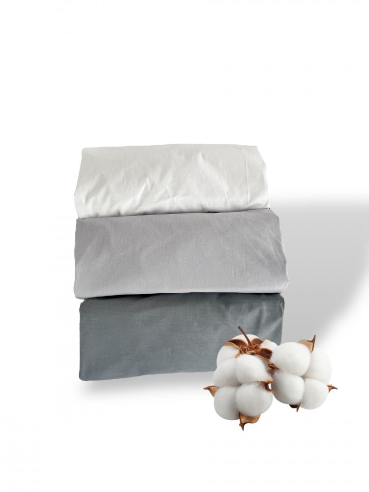 DESEDA Set 3 cearsafuri din bumbac ranforce pentru pat copii cu elastic roata dimensiune 120 x 60 cm mix gri