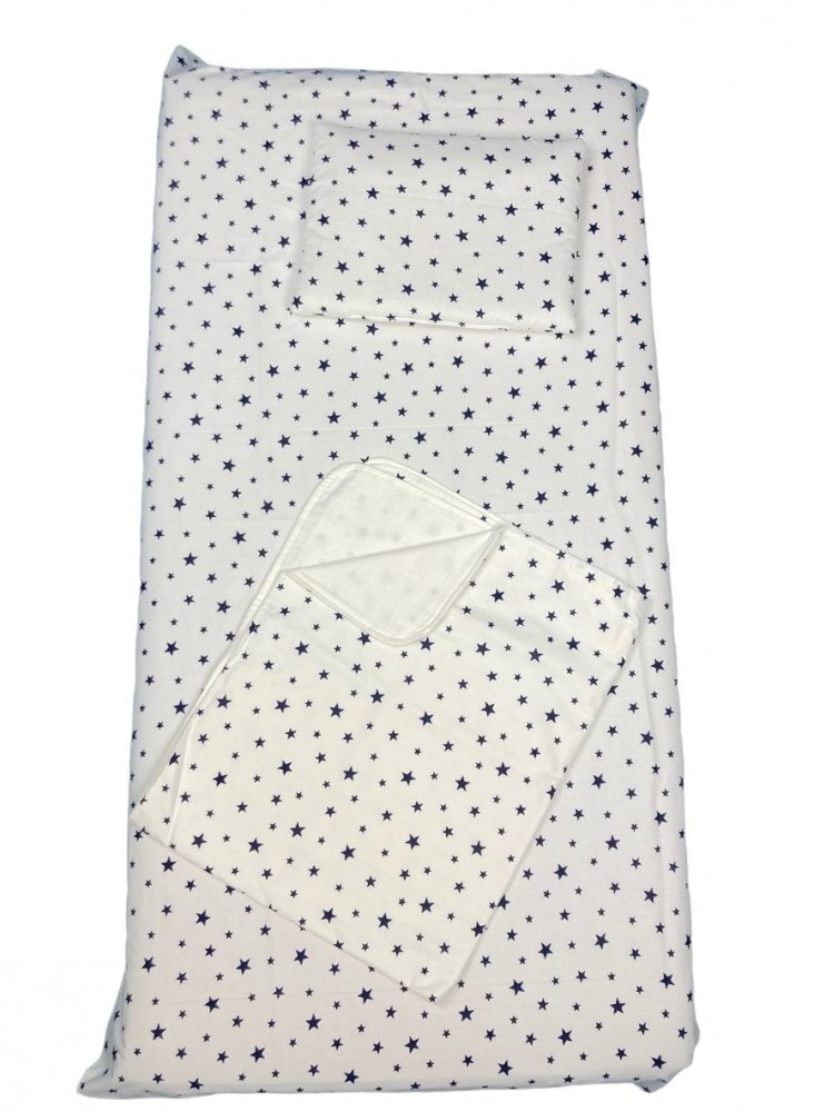 DESEDA Set 3 piese paturica cu cearsaf si pernuta 120x60 cm Stelute bleumarin pe alb