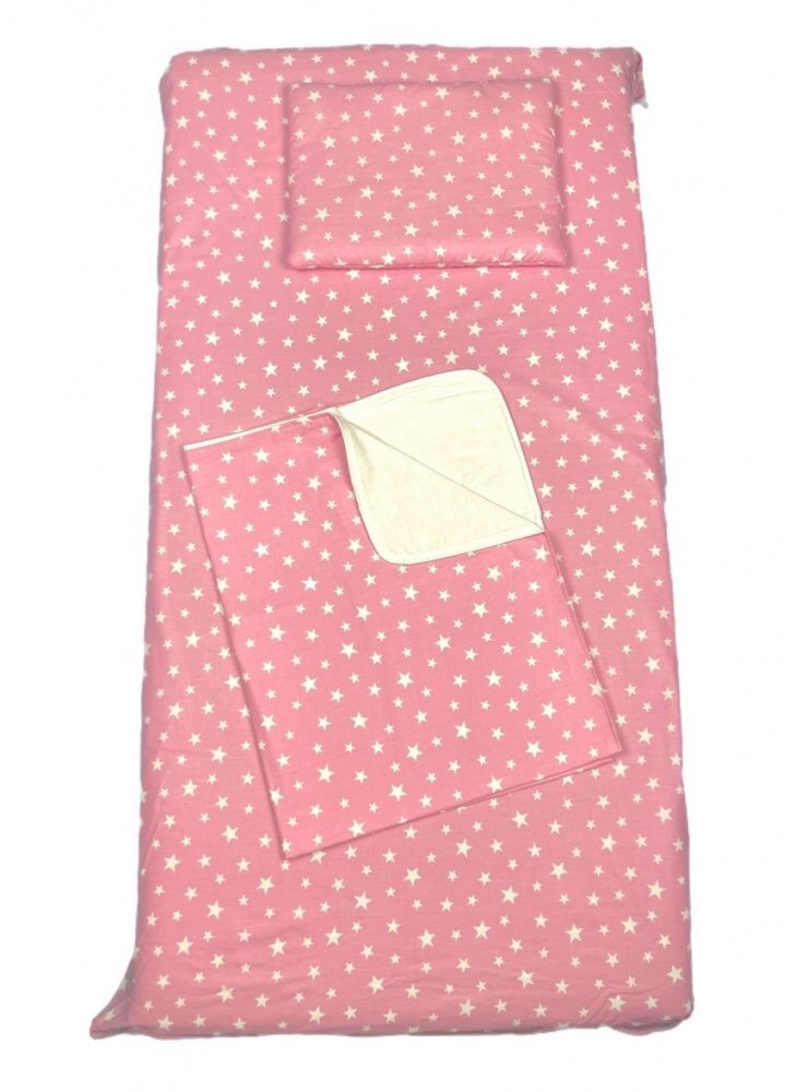 DESEDA Set 3 piese paturica cu cearsaf si pernuta 120x60 cm Stelute pe roz