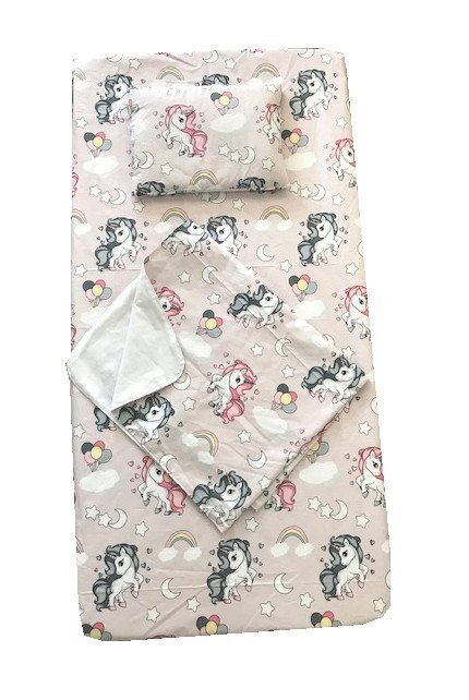 DESEDA Set 3 piese paturica cu cearsaf si pernuta 140x70 cm Unicorni