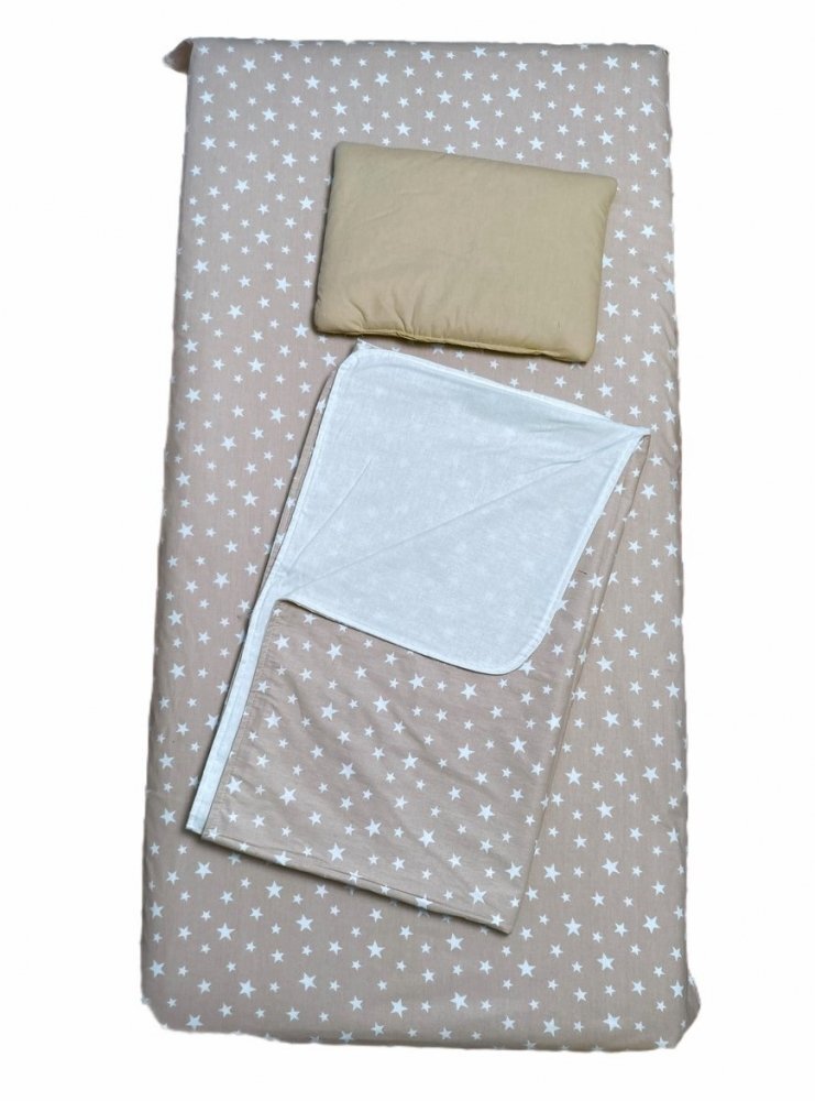 DESEDA Set 3 piese paturica cu cearsaf si pernuta 160x80 cm Stelute pe bej