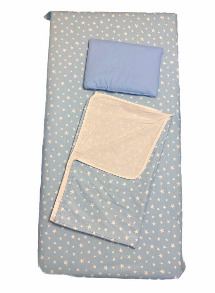 DESEDA Set 3 piese paturica cu cearsaf si pernuta 160x80 cm Stelute pe bleu