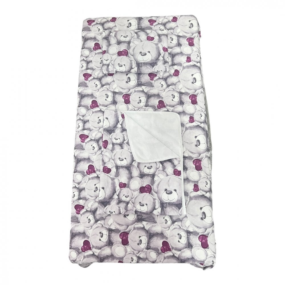 DESEDA Set 3 piese paturica cu cearsaf si pernuta 160x80 cm Ursuleti de plush