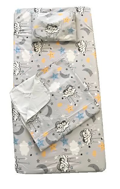 DESEDA Set 3 piese paturica cu cearsaf si pernuta 160x80 cm Ursuleti gri