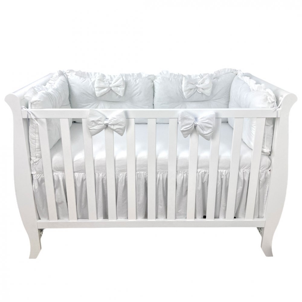 DESEDA Set 4 perne aparatori super groase albe + cearsaf cu volanas si fundite 120x60 cm alb
