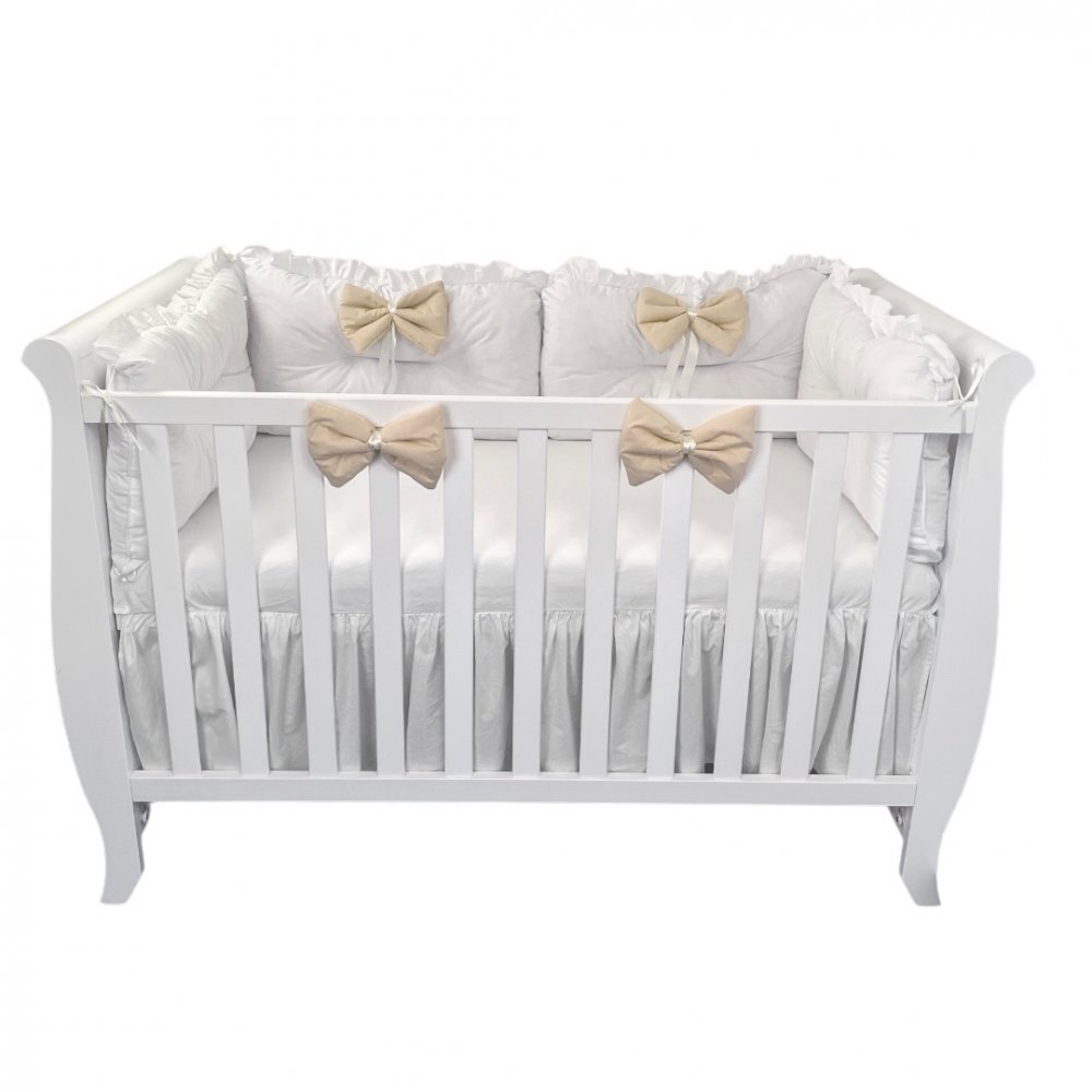 DESEDA Set 4 perne aparatori super groase albe + cearsaf cu volanas si fundite 140x70 cm bej