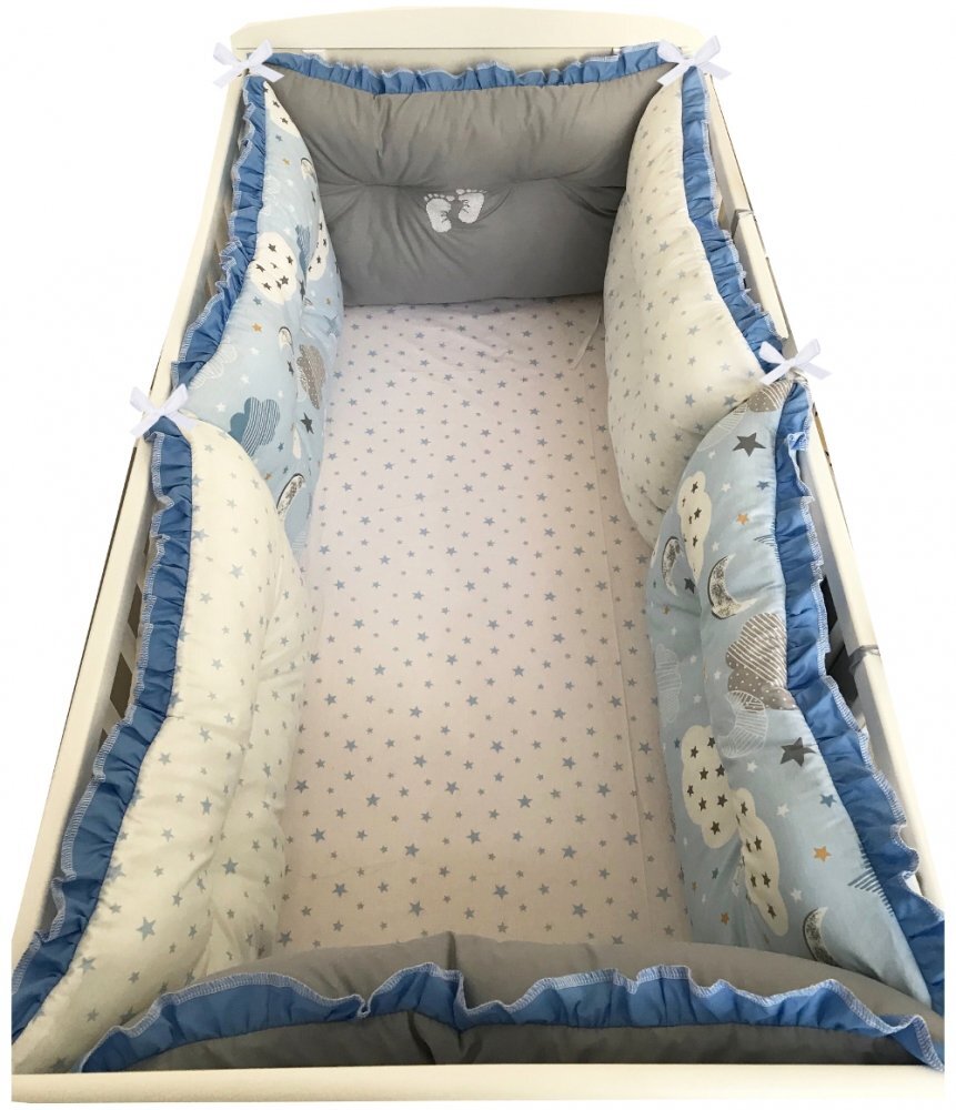 DESEDA Set 6 aparatori protectii laterale patut 120x60 cm Albastru-norisori-stelute
