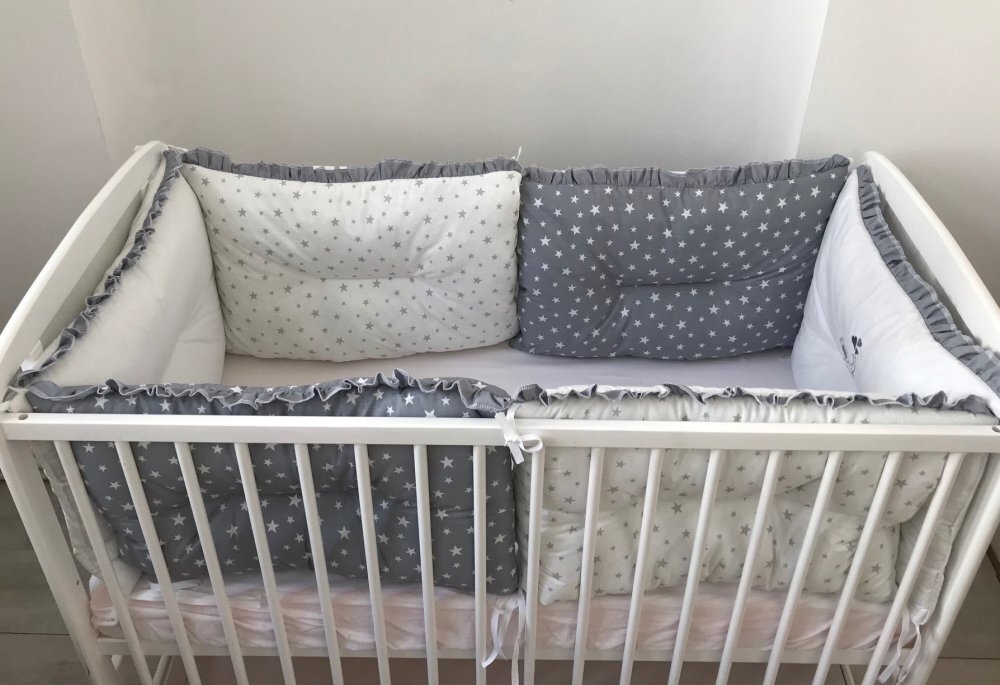 DESEDA Set 6 aparatori protectii laterale patut 120x60 cm Mix Stelute Gri