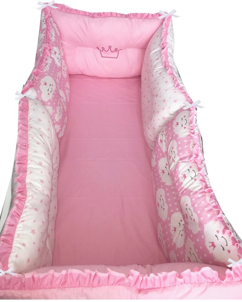 DESEDA Set 6 aparatori protectii laterale patut 120x60 cm Roz-norisori-stelute