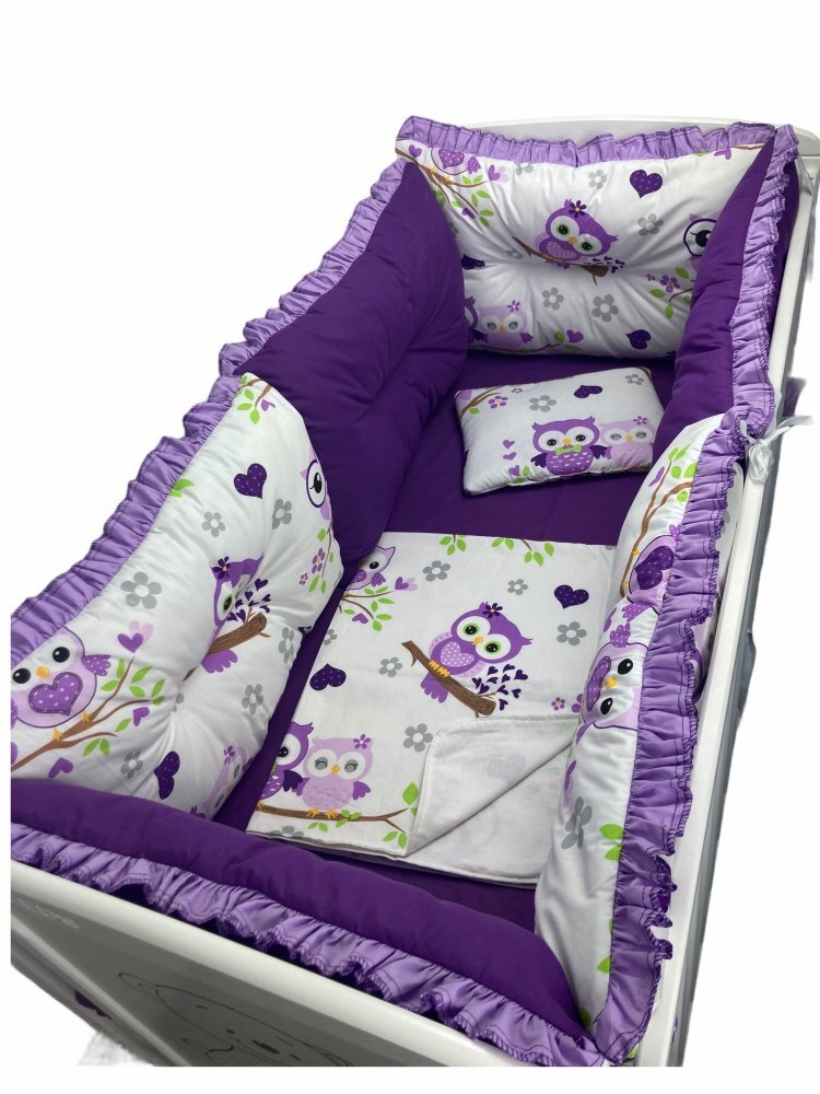 DESEDA Set 6 aparatori protectii laterale patut 140x70 cm Bufnite violet