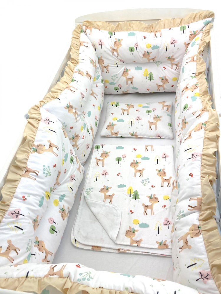 DESEDA Set 6 aparatori protectii laterale patut 140x70 cm Caprioare pe alb