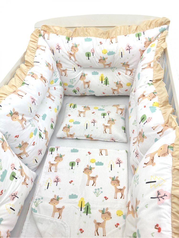 DESEDA Set 6 aparatori protectii laterale patut 140x70 cm Caprioare pe alb