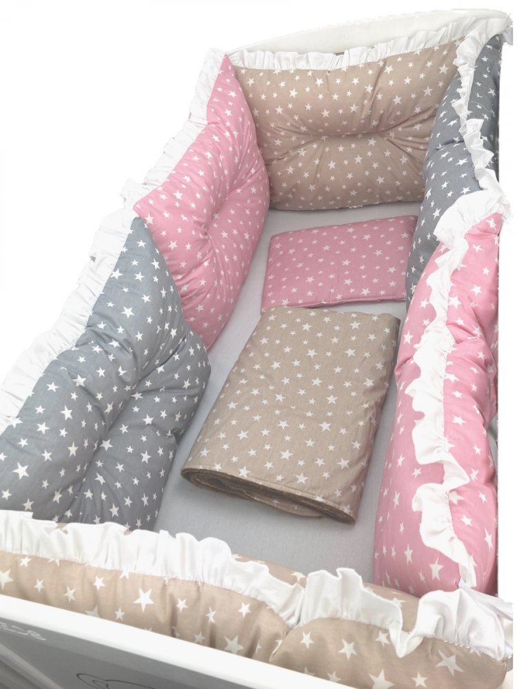DESEDA Set 6 aparatori protectii laterale patut 140x70 cm Stelute rozbej si gri