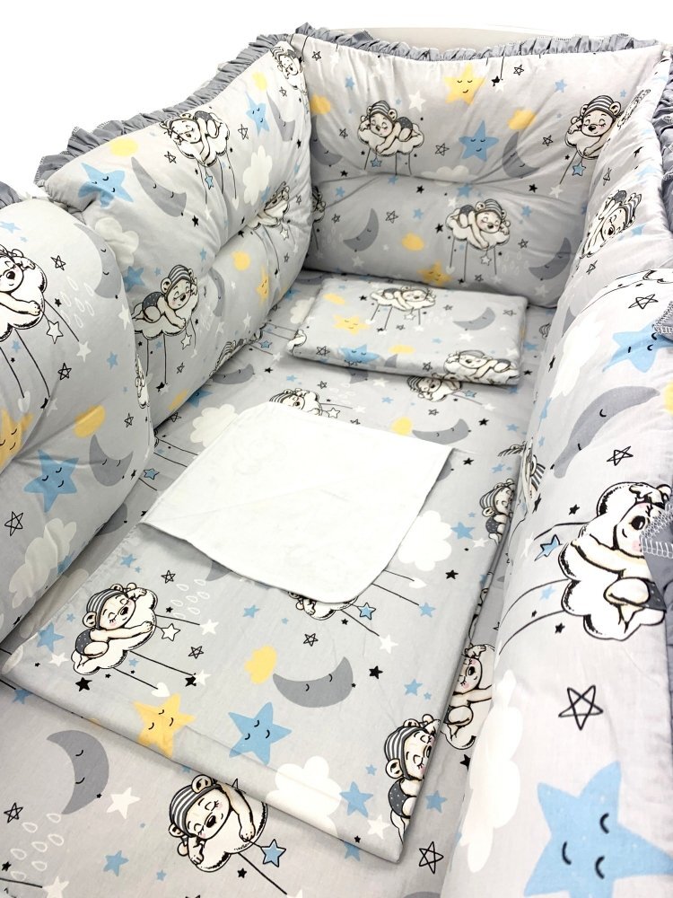 DESEDA Set 6 aparatori protectii laterale patut 140x70 cm Ursuleti somnorosi gri