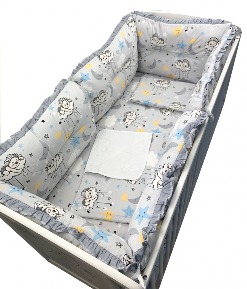 DESEDA Set 6 aparatori protectii laterale patut 140x70 cm Ursuleti somnorosi gri