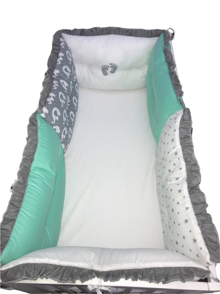 DESEDA Set 6 aparatori protectii laterale patut 140x70 cm Verde - Elefantei gri