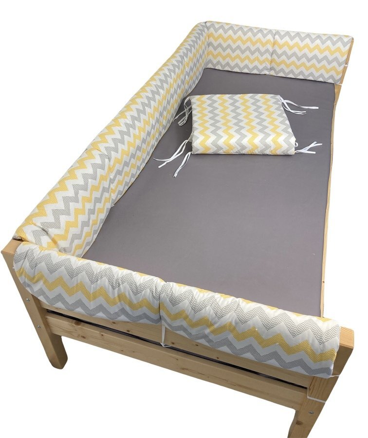 DESEDA Set aparatori laterale Maxi pentru pat Montessori 120x200 cm Zig zag galben gri