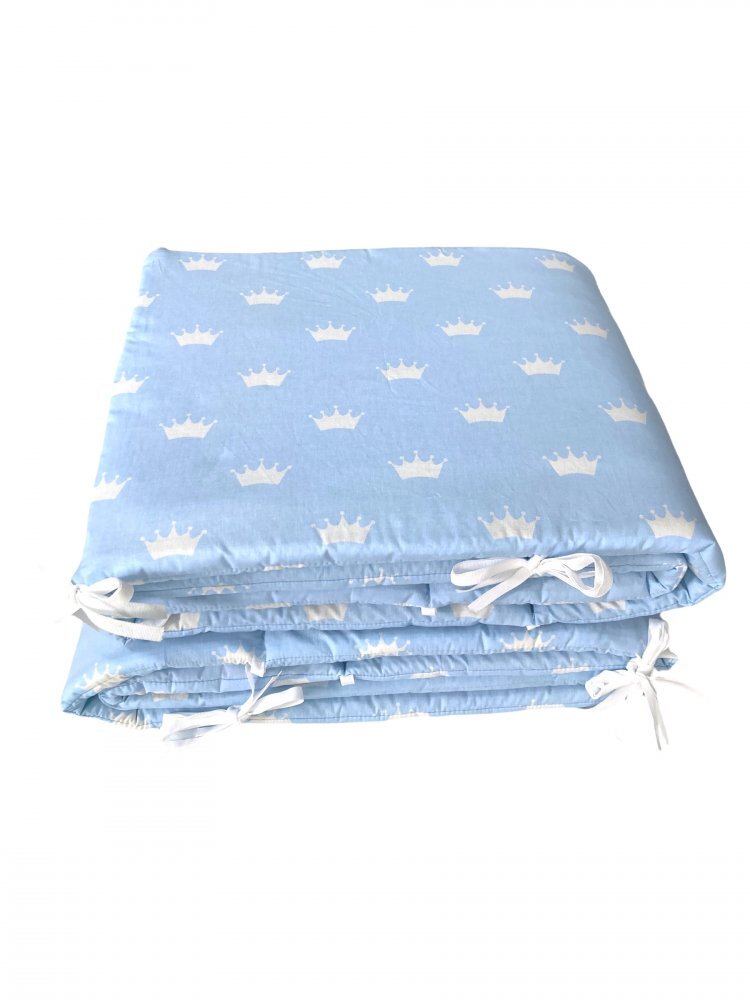 DESEDA Set de aparatori pufoase h35 pat 120x60 cm DeLuxe Coronite albe pe albastru