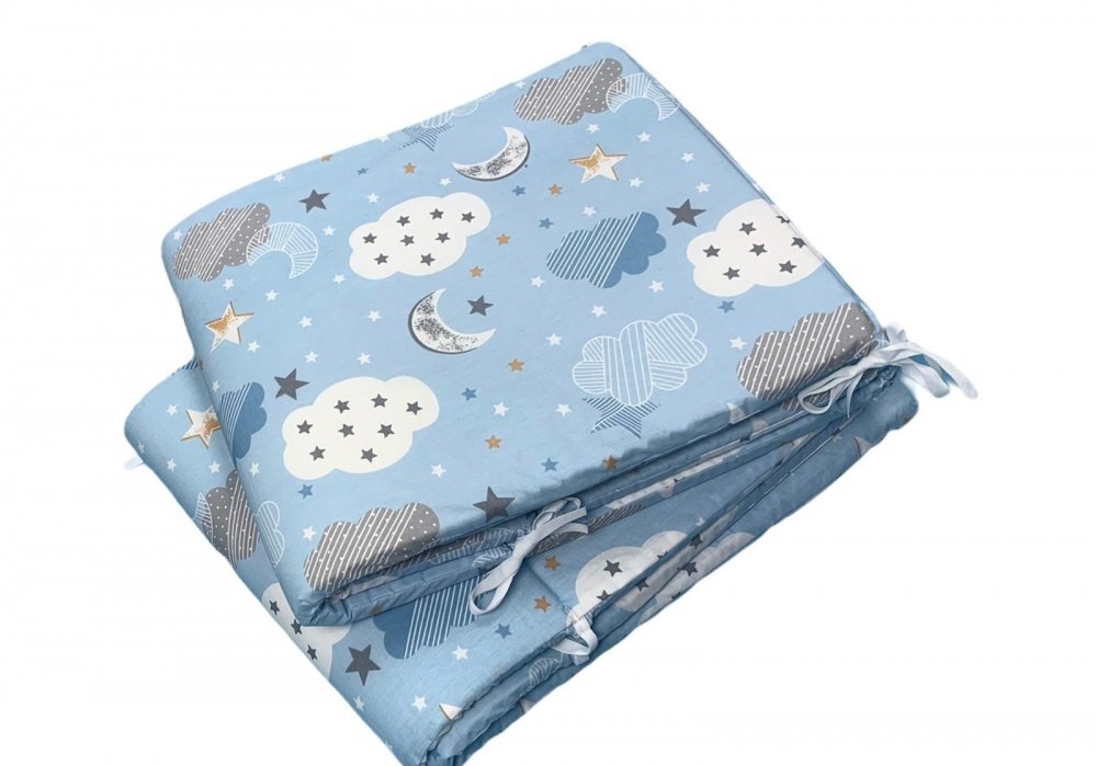 DESEDA Set de aparatori pufoase h35 pat 120x60 cm DeLuxe Nori cu luna albastru