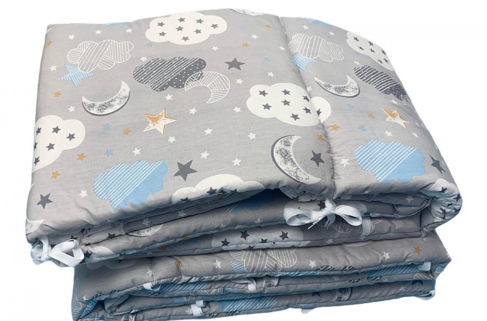DESEDA Set de aparatori pufoase h35 pat 140x70 cm DeLuxe Nori cu luna gri