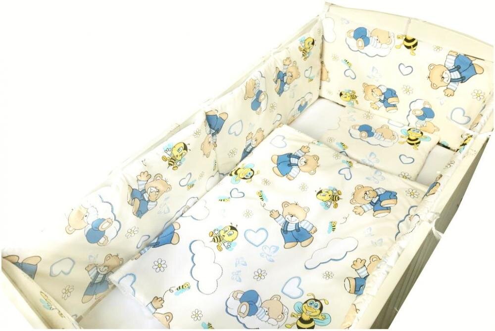 DESEDA Set de aparatori pufoase h35 pat 140x70 cm DeLuxe Ursi cu albine pe crem