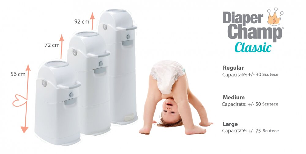 Diaper Champ Cos ermetic pentru scutece capacitate 50 scutece Medium Silver