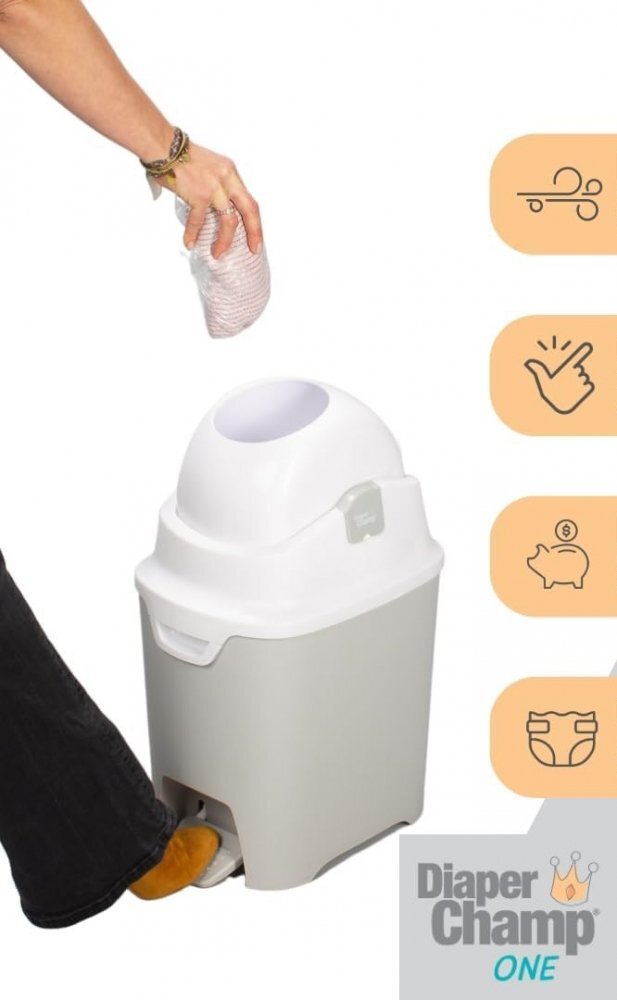 Diaper Champ Cos ermetic scutece cu sac universal One capacitate 30 scutece Hands Free Silver