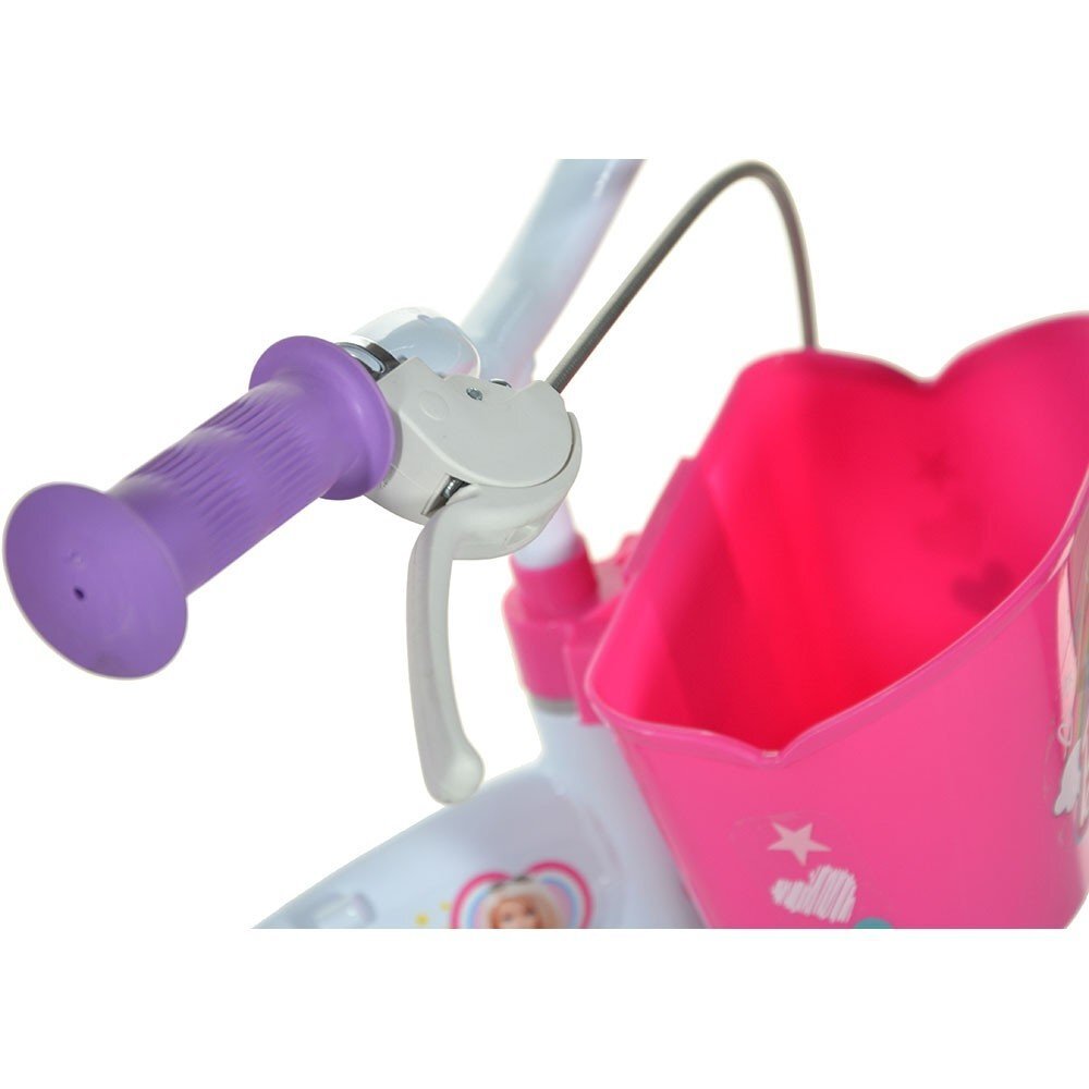 DINO BIKES Bicicleta copii Barbie 12 inch varsta 3-5 ani inaltimea 87-110 cm roti din spuma EVA roti ajutatoare detasabile scaun pentru papusa in spate cos spatios de depozitare in fata