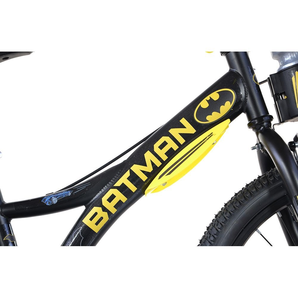 DINO BIKES Bicicleta copii Batman 20 inch varsta 7-11 ani inaltimea 120-145 cm frana de mana pe roata fataspate suport cu sticla de apa cric claxon pe ghidon rotile sunt prevazute cu reflectoare anvelope gonflabile