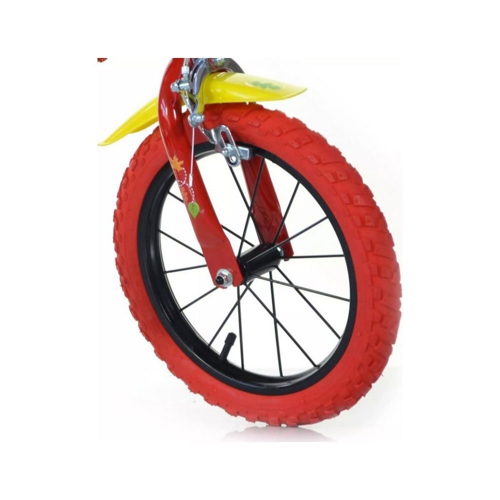 DINO BIKES Bicicleta copii Bing 14 inch varsta 4-7 ani inaltimea 95-115 cm frana de mana pe roata fataspate pinion spate fix roti ajutatoare detasabile suport cu sticla de apa
