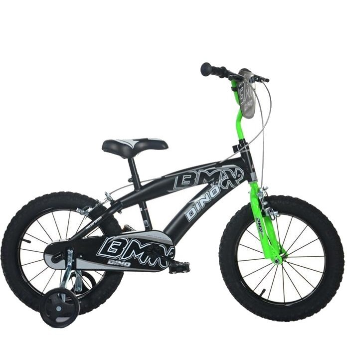 DINO BIKES Bicicleta copii BMX -165XC 16 inch varsta 6-8 ani inaltimea 107-125 cm frana de mana pe ambele roti roti ajutatoare scaun si ghidon ajustabile pe inaltime