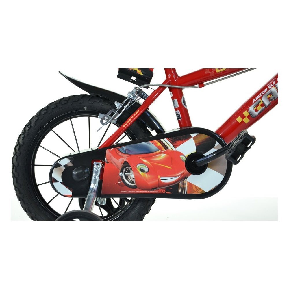 DINO BIKES Bicicleta copii Cars 16 inch varsta 6-8 ani inaltimea 107-125 cm anvelope gonflabile frana de mana roata din fataspate suport cu sticla de apa frana de mana roata din fataspate