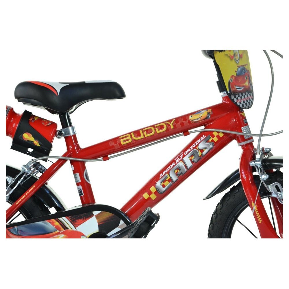 DINO BIKES Bicicleta copii Cars 16 inch varsta 6-8 ani inaltimea 107-125 cm anvelope gonflabile frana de mana roata din fataspate suport cu sticla de apa frana de mana roata din fataspate