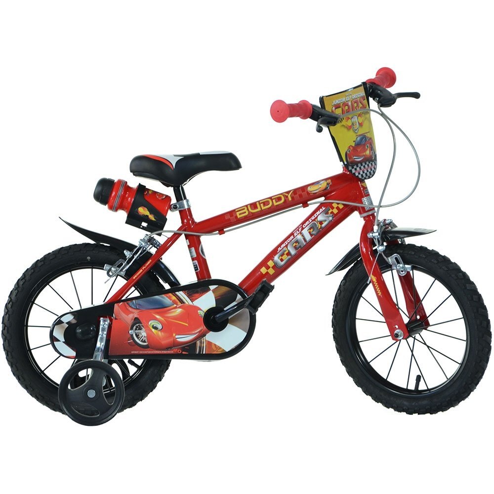 DINO BIKES Bicicleta copii Cars 16 inch varsta 6-8 ani inaltimea 107-125 cm anvelope gonflabile frana de mana roata din fataspate suport cu sticla de apa frana de mana roata din fataspate