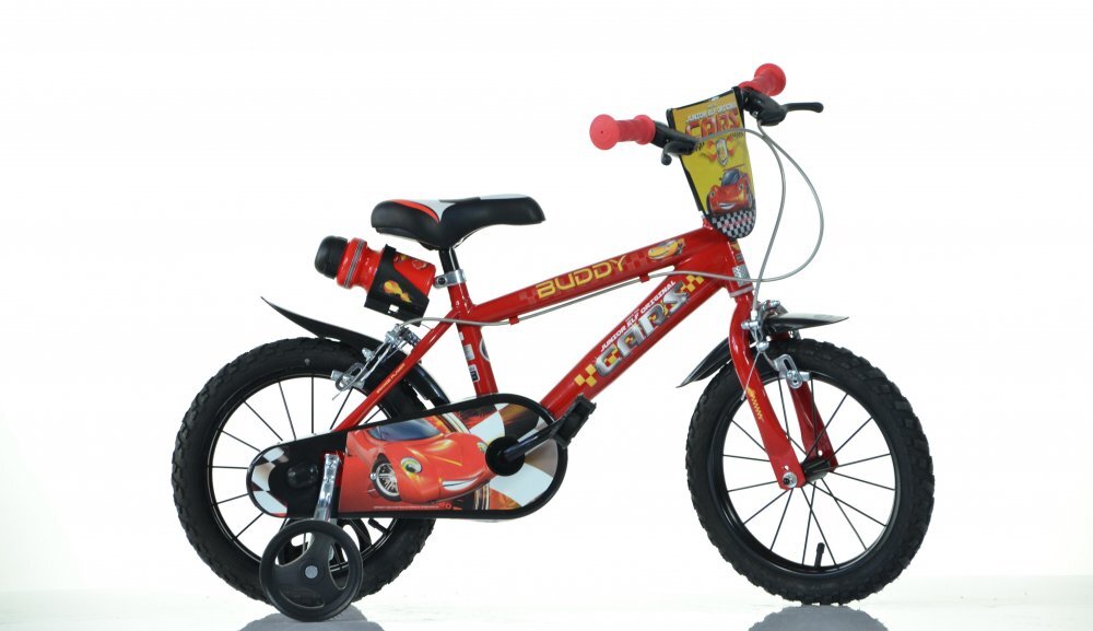 DINO BIKES Bicicleta copii Cars 3 16 inch varsta 6-8 ani inaltimea 107-125 cm frana de mana pe ambele roti aparatoare lant roti ajutatoare