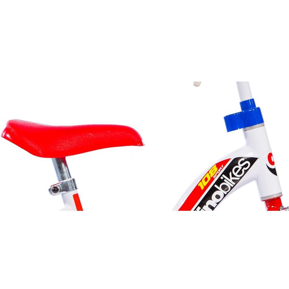 DINO BIKES Bicicleta copii cu maner pentru parinti albastru varsta 2-4 ani 10 inch roti ajutatoare frana pe roata din fata claxon inaltimea recomandata 78-90 cm