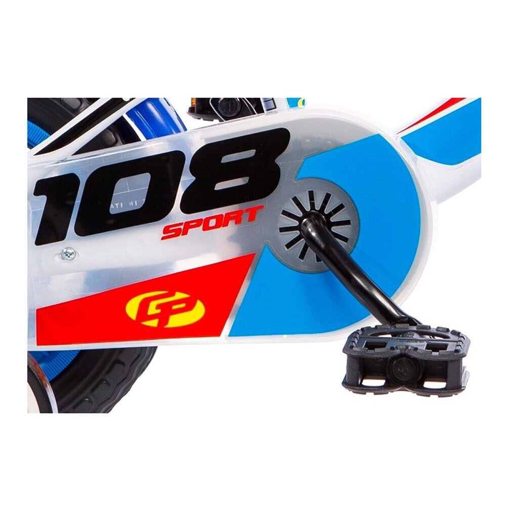 DINO BIKES Bicicleta copii cu maner pentru parinti albastru varsta 2-4 ani 10 inch roti ajutatoare frana pe roata din fata claxon inaltimea recomandata 78-90 cm
