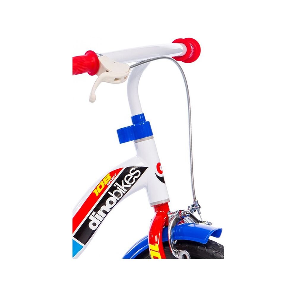 DINO BIKES Bicicleta copii cu maner pentru parinti albastru varsta 2-4 ani 10 inch roti ajutatoare frana pe roata din fata claxon inaltimea recomandata 78-90 cm