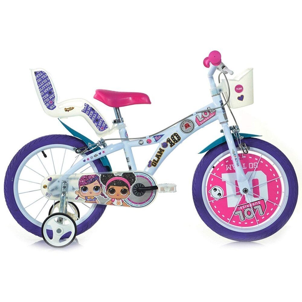 DINO BIKES Bicicleta copii Lol -614LOL 14 inch varsta 4-7 ani inaltimea 95-115 cm roti ajutatoare frana pe ambele roti cosulet si scaunel pentru papusa