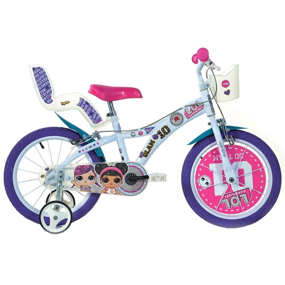 DINO BIKES Bicicleta copii Lol -614LOL 14 inch varsta 4-7 ani inaltimea 95-115 cm roti ajutatoare frana pe ambele roti cosulet si scaunel pentru papusa